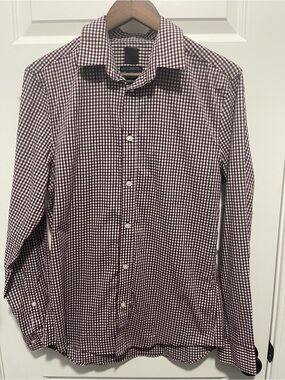 H&M Men’s Slim Fit Checkered Shirt Size M – Burgundy White